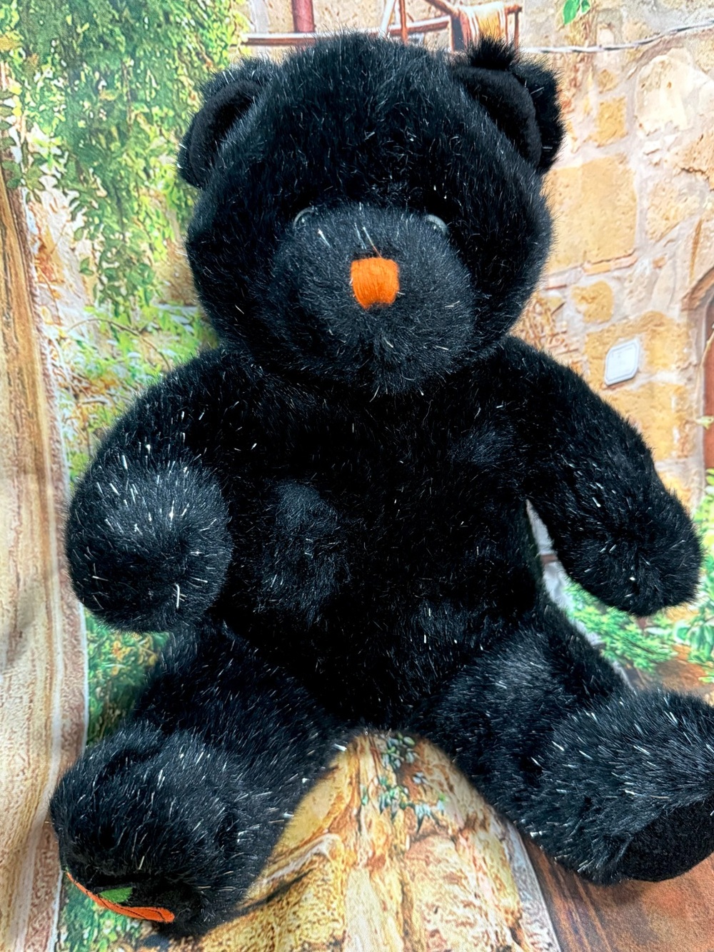 🔥Vintage 1997 Build A Bear Halloween Pumpkin Paw Black Sparkle Bear 11” Limited